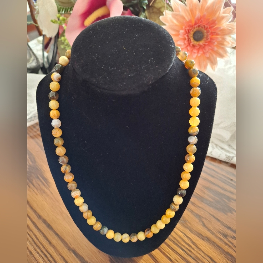 Necklace Bumble Bee Jasper 8mm Natural Stones 20"